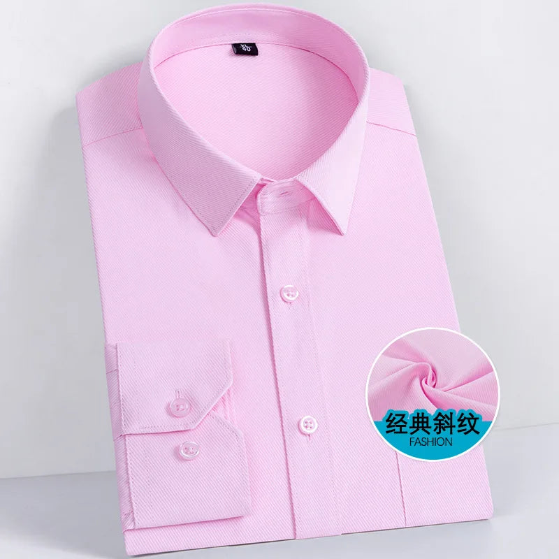 Men Formal Shirt Long Sleeve Office Solid Color Anti-Wrinkle Long Sleeve Shirt Men Casual Fashion Business Office White Shirt