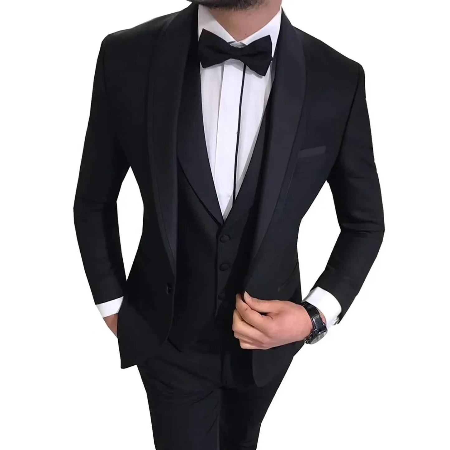 3 Pieces Blazer Vest and Pants Set Lapel Collar Single Breasted High End Men's Clothing Three-piece Groom Suit The Latest