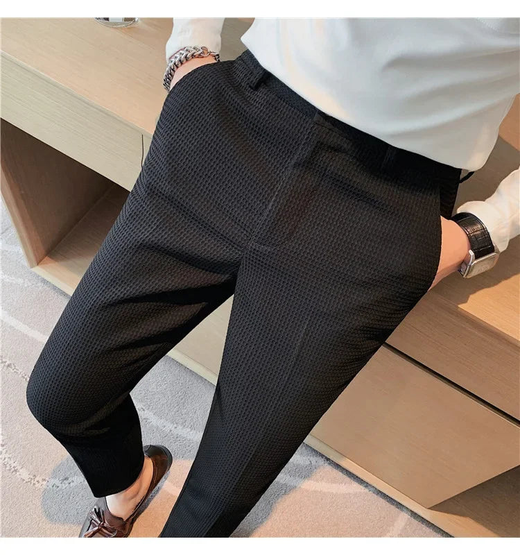 Men's Trendy High-end Feelslimming Plaid Suit Pants Casual Business Straight-leg Pants For Summer Lightweight Breathable