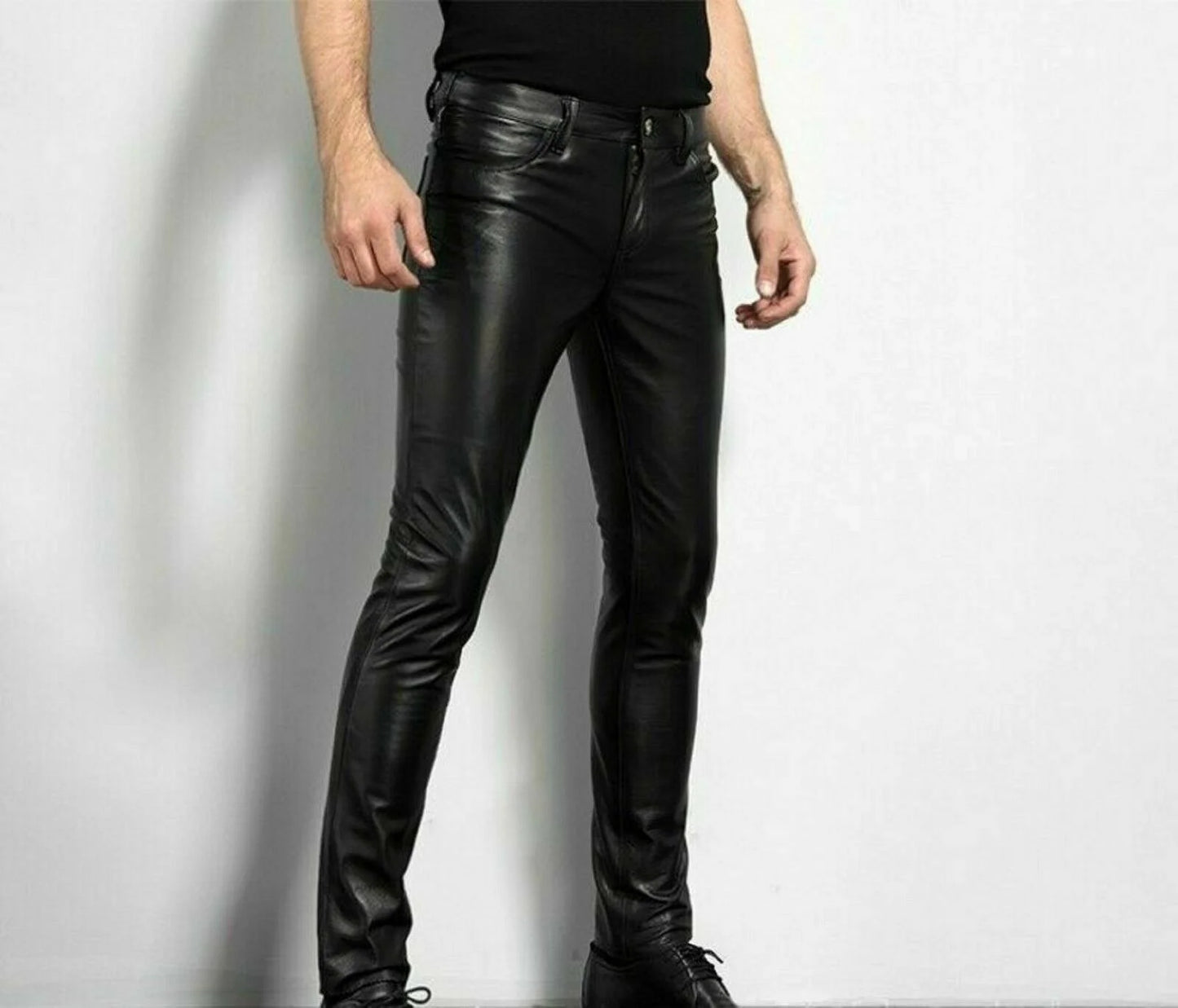 Men's Slim Fit Faux Leather Pants - Motorcycle Style Trousers
