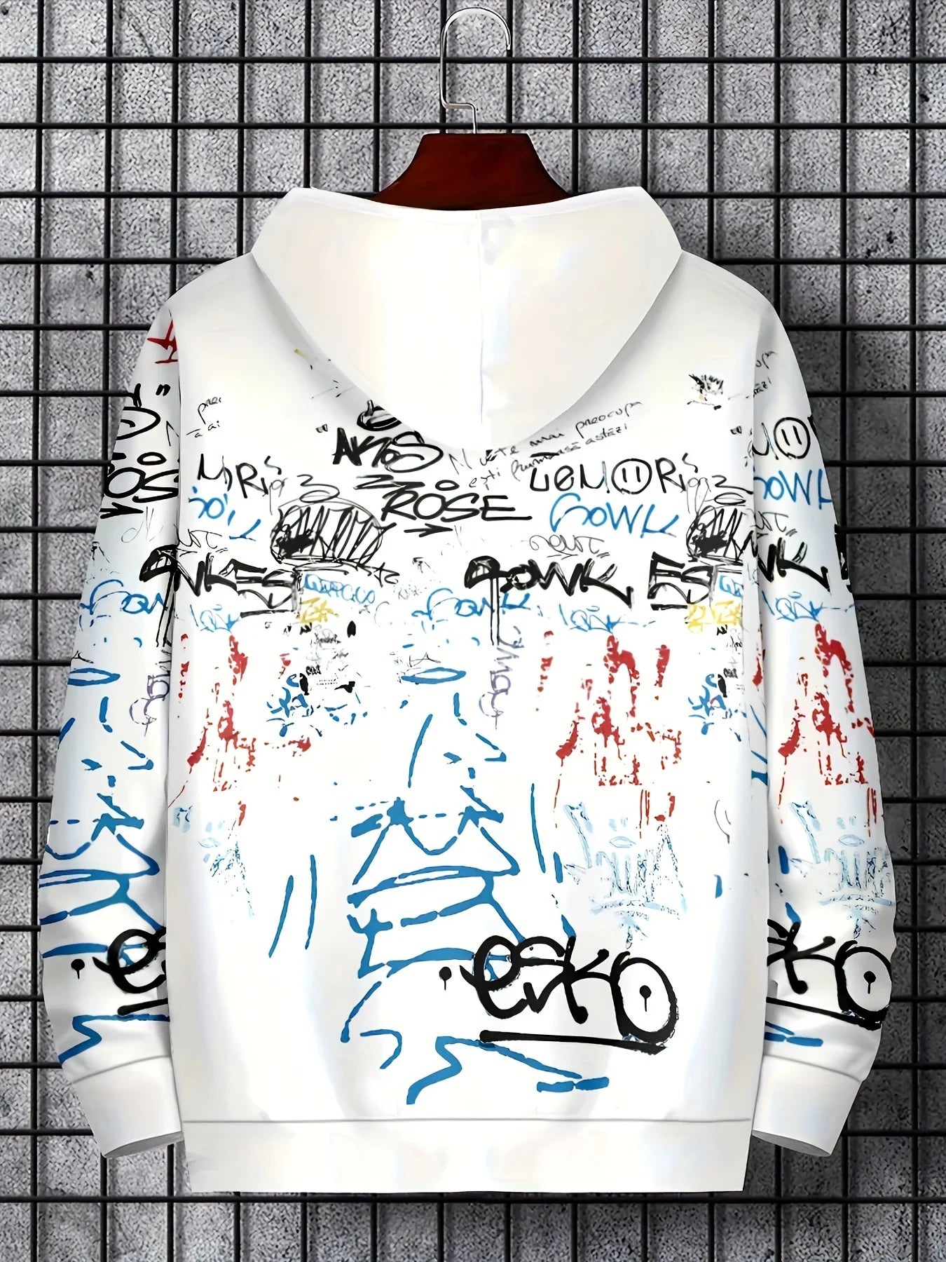 Men's Graffiti Print Hooded Sweatshirt - Urban Street Style