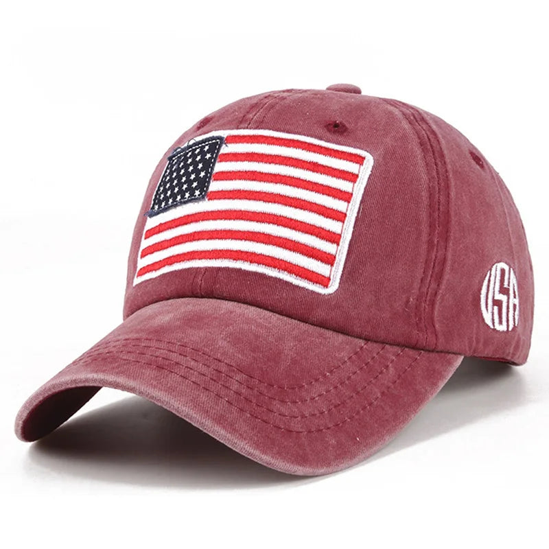 USA Flag Embroidered Baseball Cap Washed Distressed Adjustable Unisex Dad Hats - Sun Protection