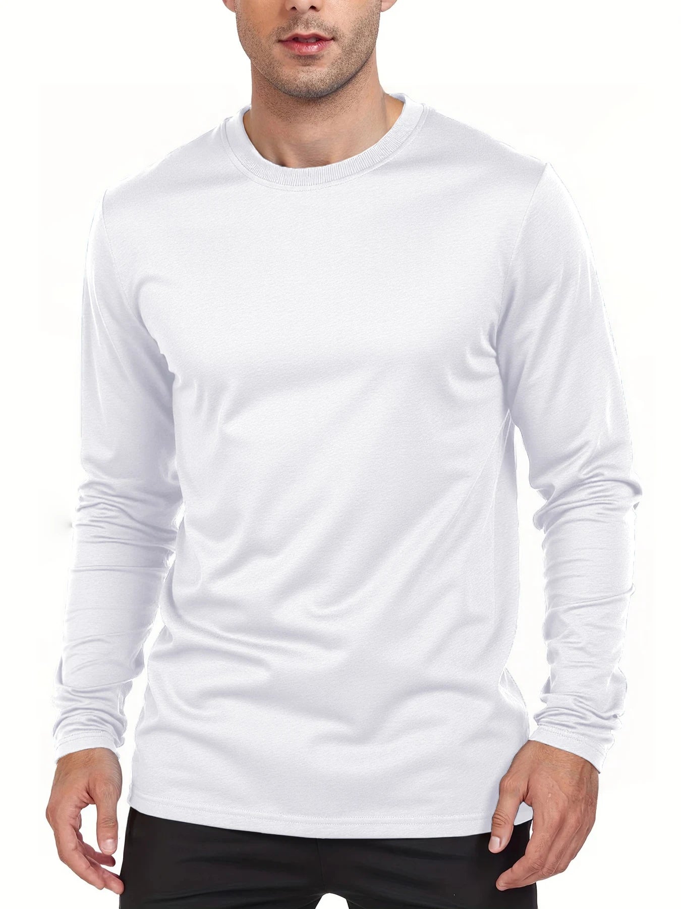 Men's Long Sleeve Casual Round Neck T-Shirts Moisture Wicking Sports Tees Male Tops