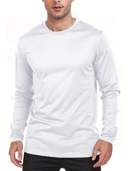 Men's Long Sleeve Casual Round Neck T-Shirts Moisture Wicking Sports Tees Male Tops