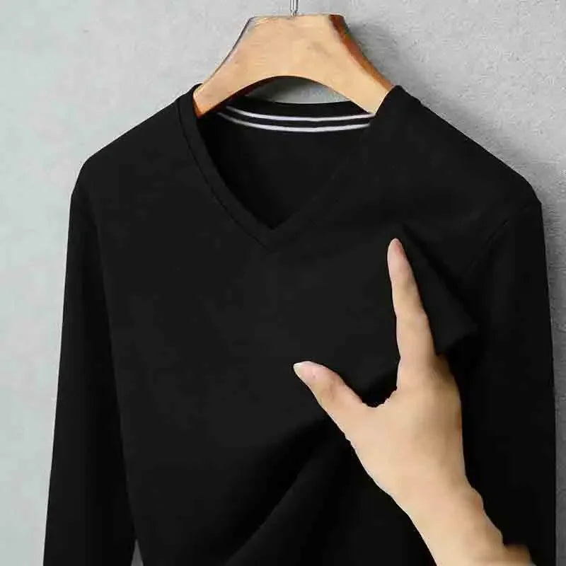 Men's Brown V-Neck Long Sleeve T-Shirt Office Casual Business Commute Top