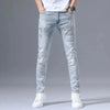 Men's Embroidered Slim Fit Denim Jeans - Stretch Ripped Design