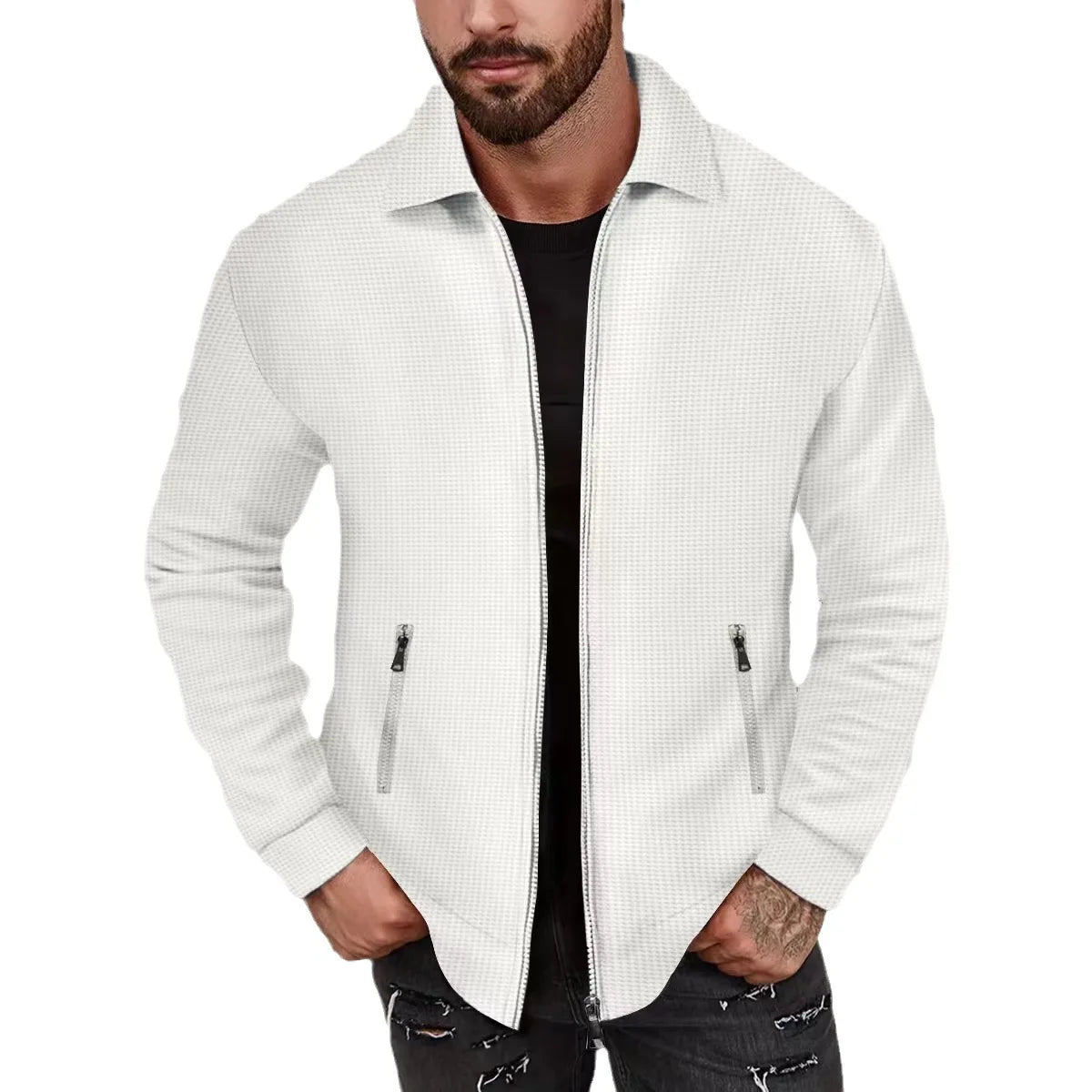 European and American cross-border waffle long-sleeved zipper jacket casual men's autumn coat
