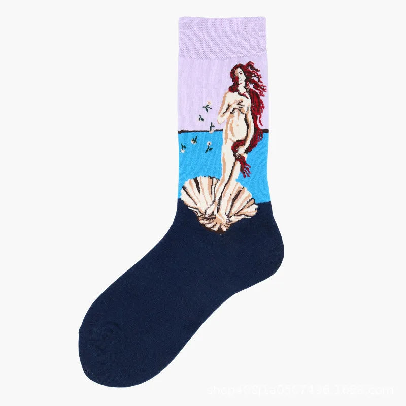 Men's Van Gogh Starry Night Art Socks - 2 Pack Cotton Crew Socks
