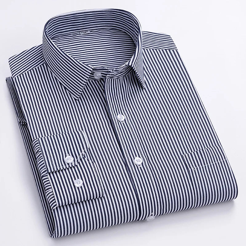 Men's Formal Shirt Long Sleeve  Solid Color Striped Pocket Fashion Business Office Professional Wear Social White Shirt