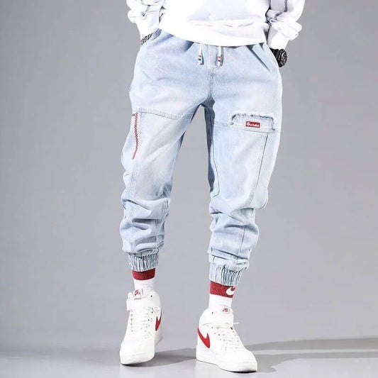 Men's Streetwear Cargo Jogger Jeans - Elastic Waist Harem Pants