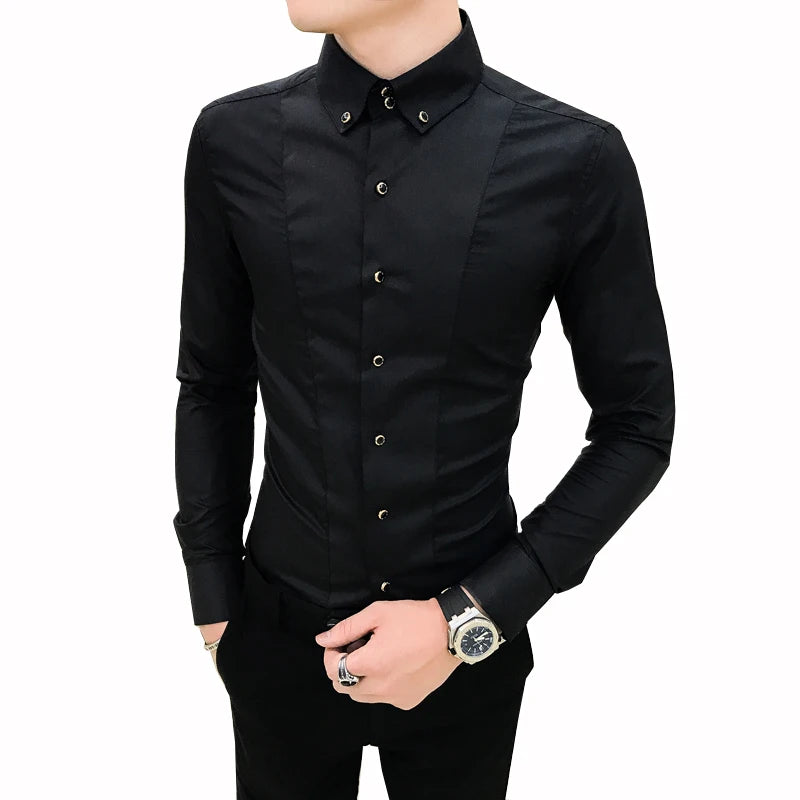 Men's Shirts Luxury Brand New Long Sleeve Elegant Shirts for Men Clothing Slim Fit Casual Mens Dress Shirts Formal Black/White