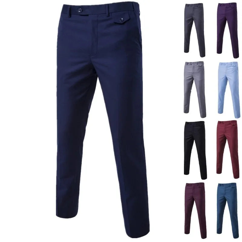 Men's Slim-Fit Suit Pants Business Casual Formal Trousers