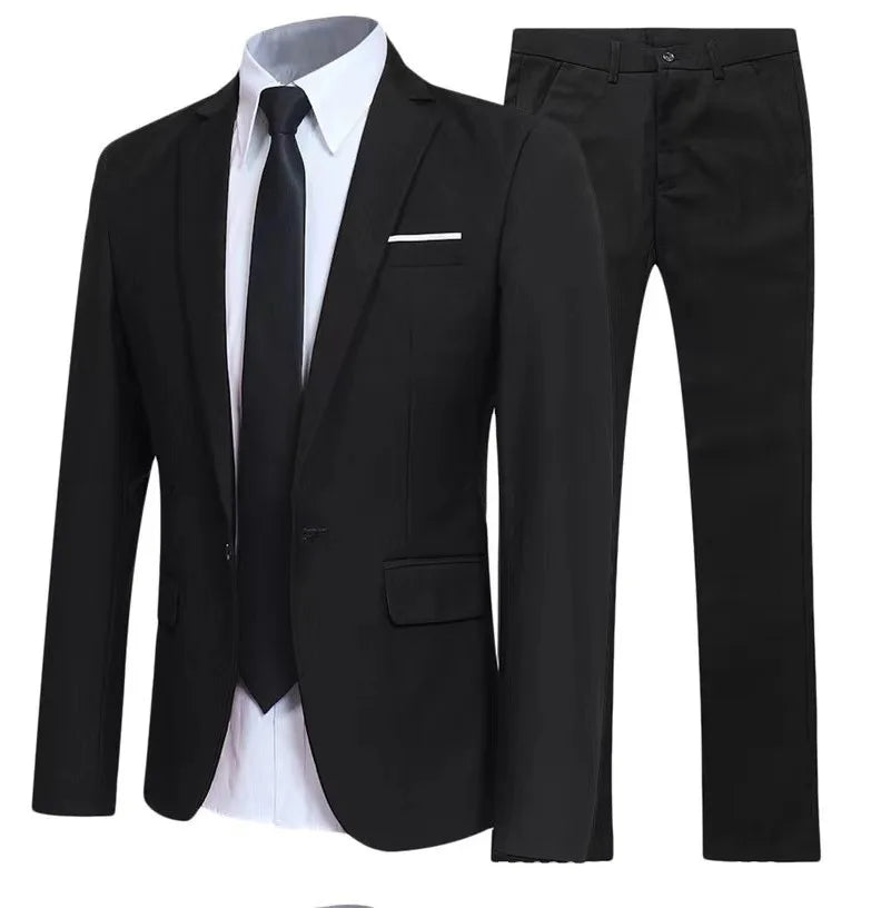 Men's Business Casual Groom Groomsmen Wedding Tuxedo Two Piece Formal Office Wear Party Suit