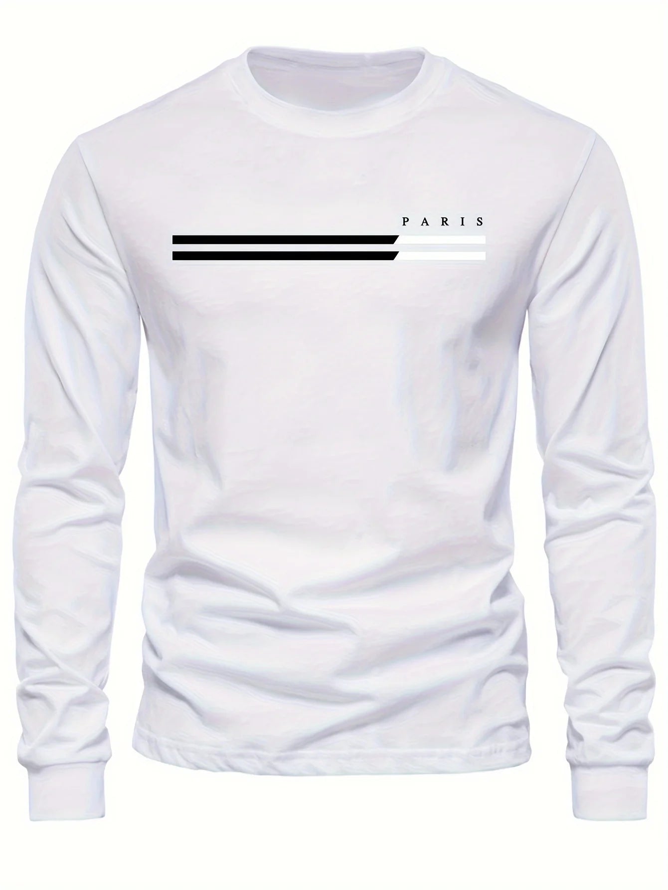 Men's Paris Print Cotton T-Shirt - Long Sleeve Casual Tee