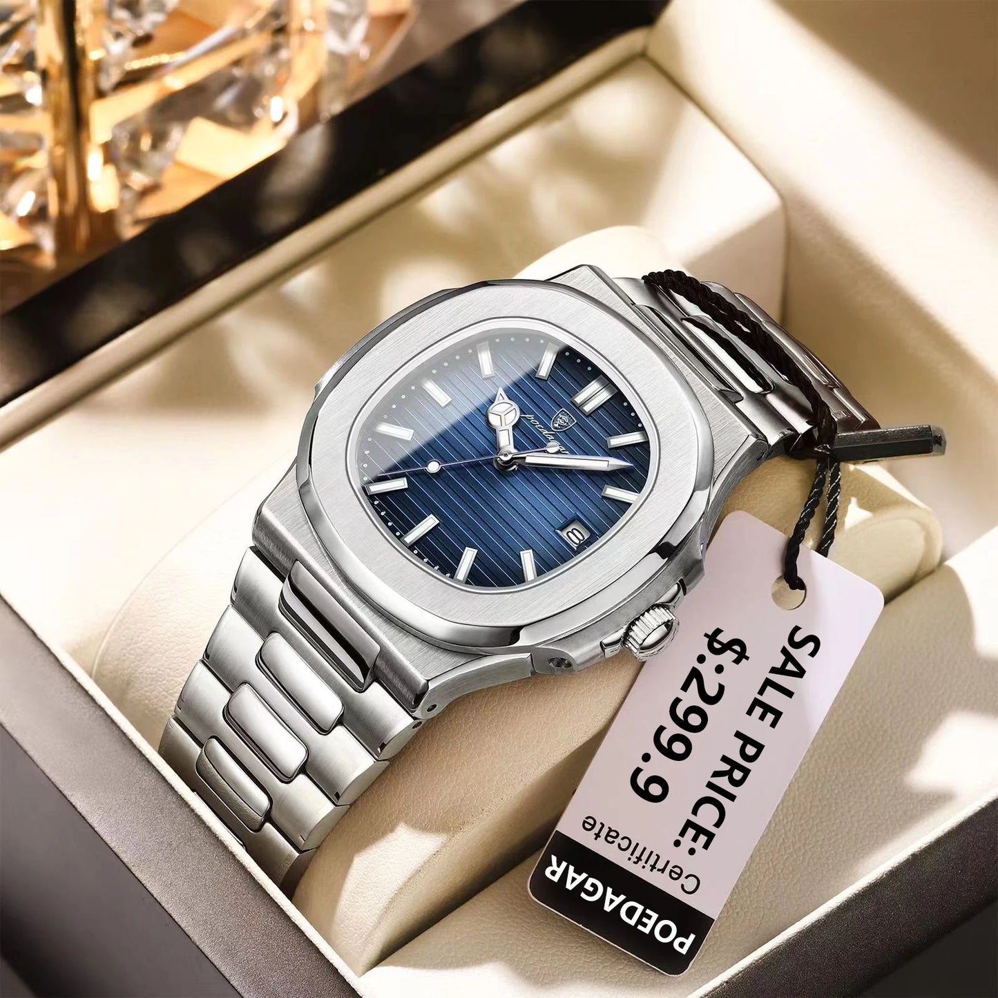 Square Luxury Men's Watch - Waterproof Stainless Steel Quartz Timepiece