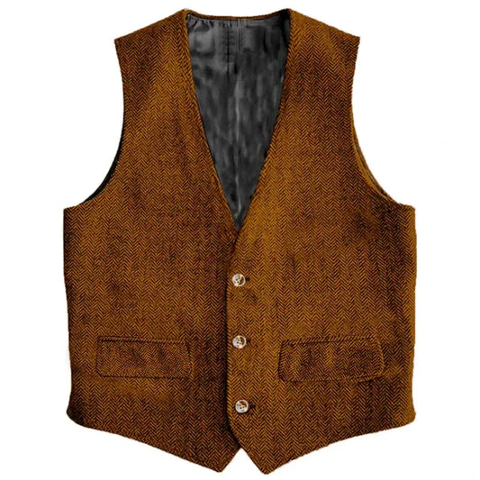 Herringbone Men's Slim-Fit Vest Waistcoat Vintage Regular For Wedding Banquet Work Business Casual Suit Vest