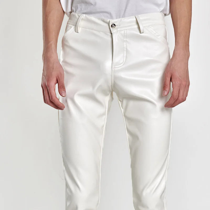 Men's Slim Fit Faux Leather Pants - Motorcycle Style Trousers