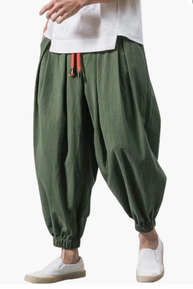 Men's Chinese Style Linen Harem Pants - Oversized Casual Joggers