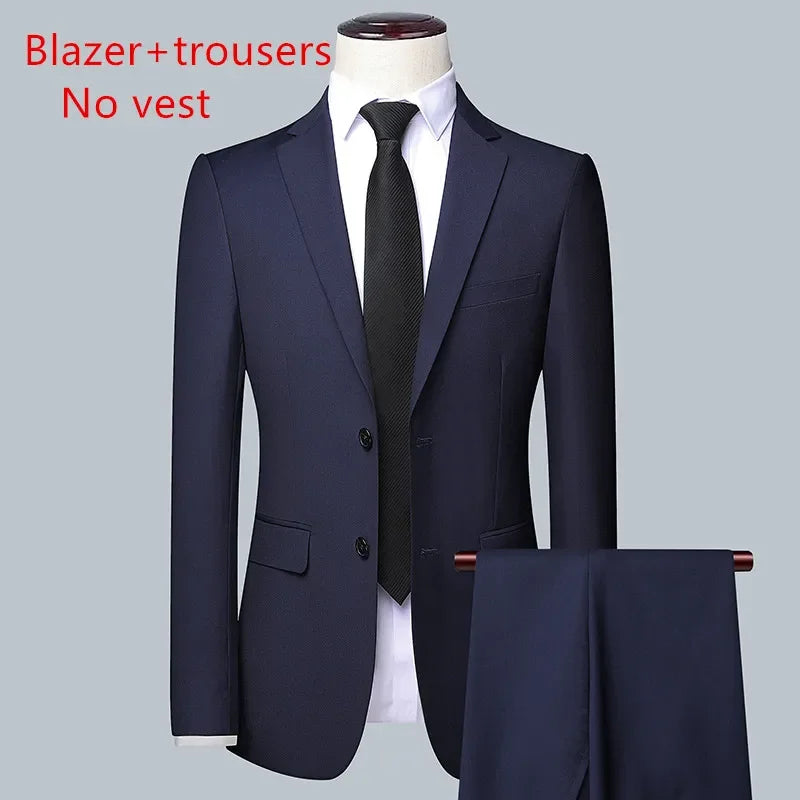 Men's Solid Color Business Suit High Quality Fashion Banquet Wedding Trend Groom Best Man Single 3/2/1
