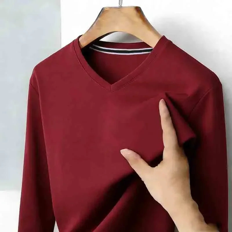 Men's Brown V-Neck Long Sleeve T-Shirt Office Casual Business Commute Top