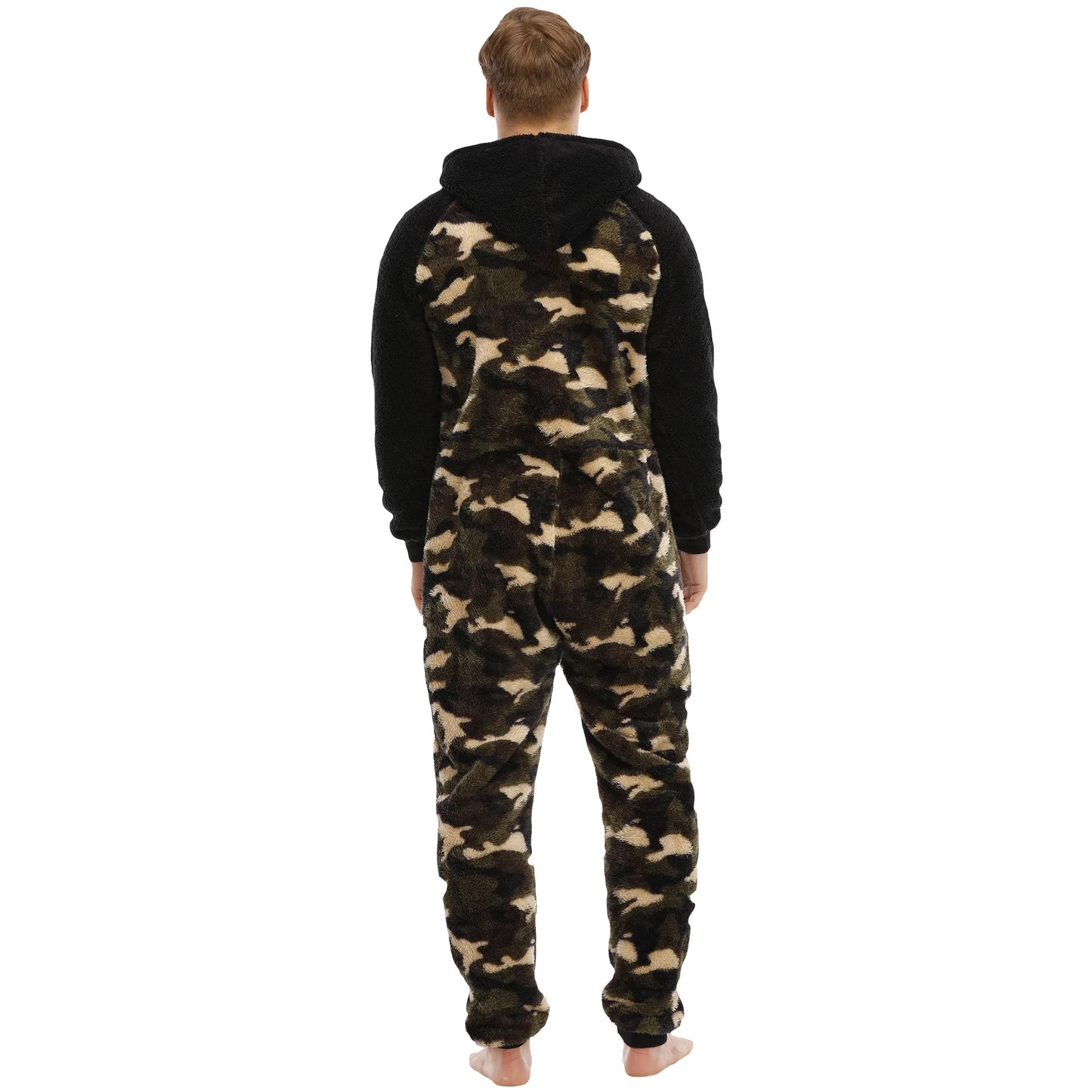 Men's Hooded Fleece Onesie - Camouflage Winter Jumpsuit