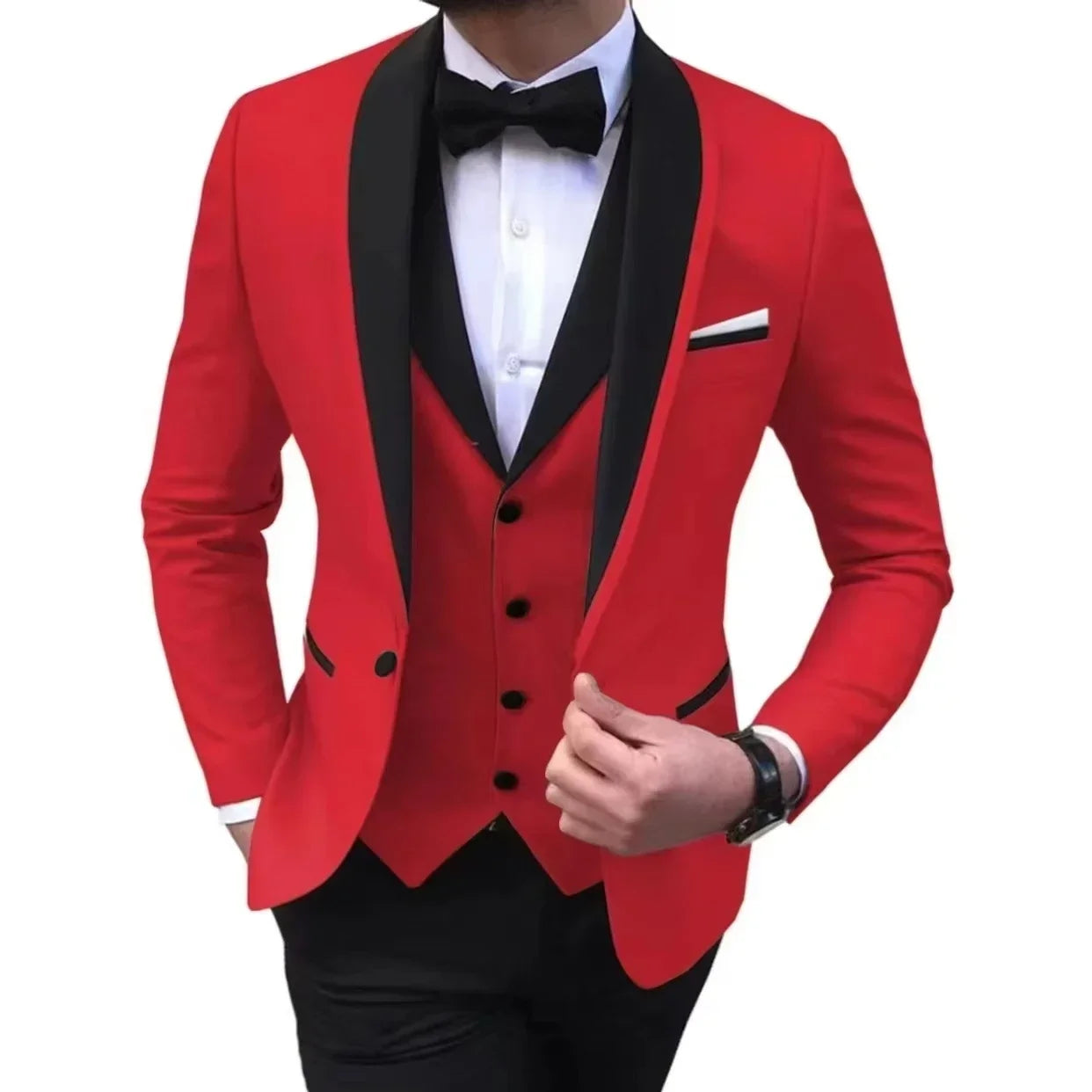 3 Pieces Blazer Vest and Pants Set Lapel Collar Single Breasted High End Men's Clothing Three-piece Groom Suit The Latest