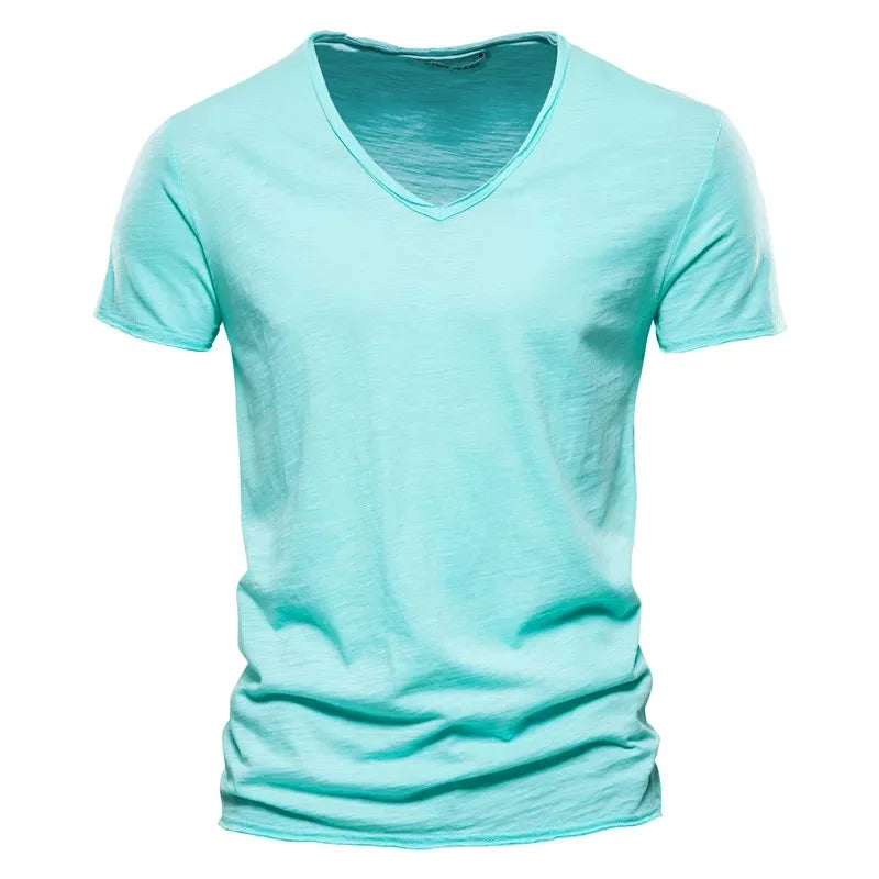 Premium Cotton V-Neck T-Shirt - Slim Fit Short Sleeve