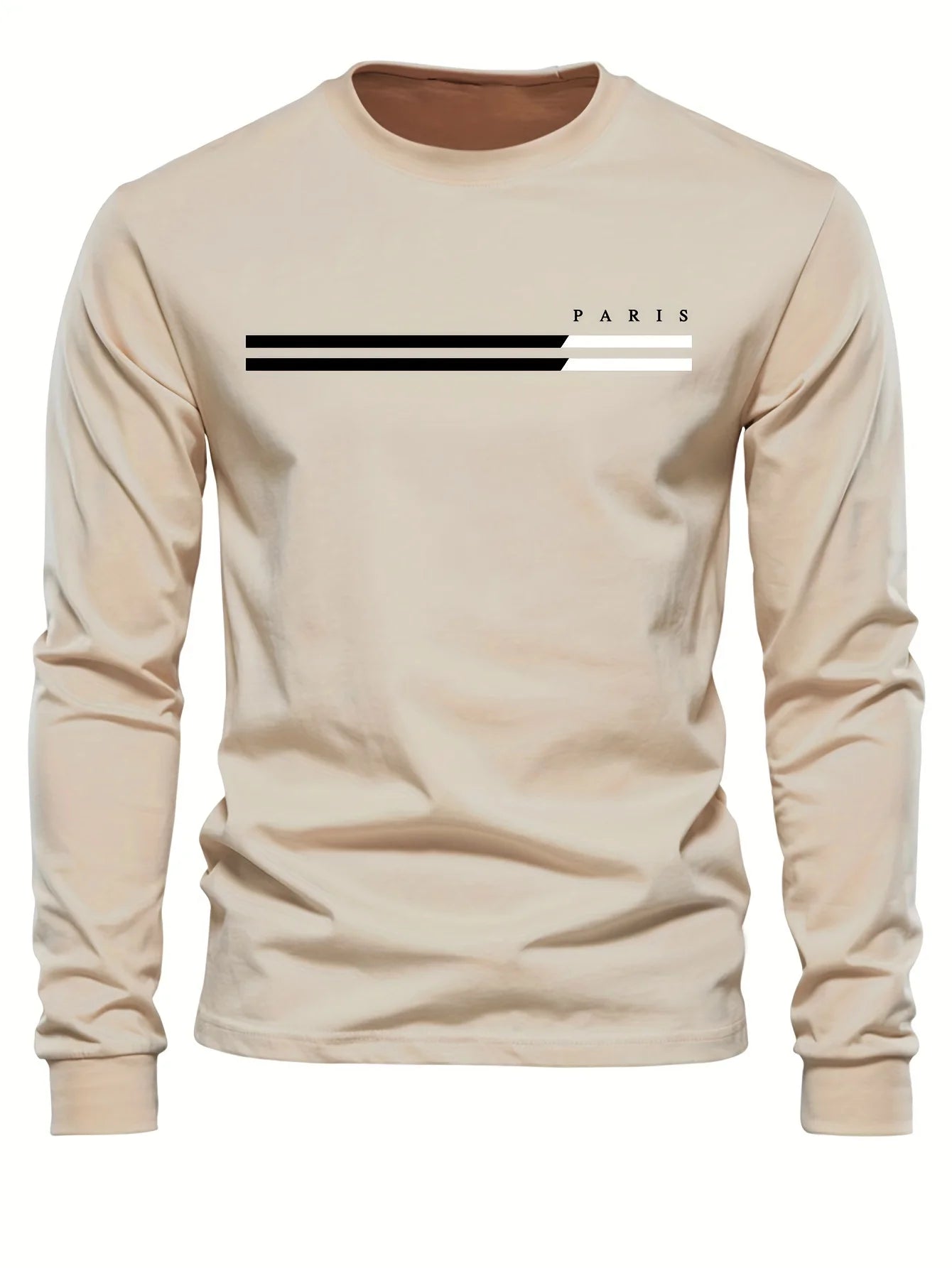 Men's Paris Print Cotton T-Shirt - Long Sleeve Casual Tee