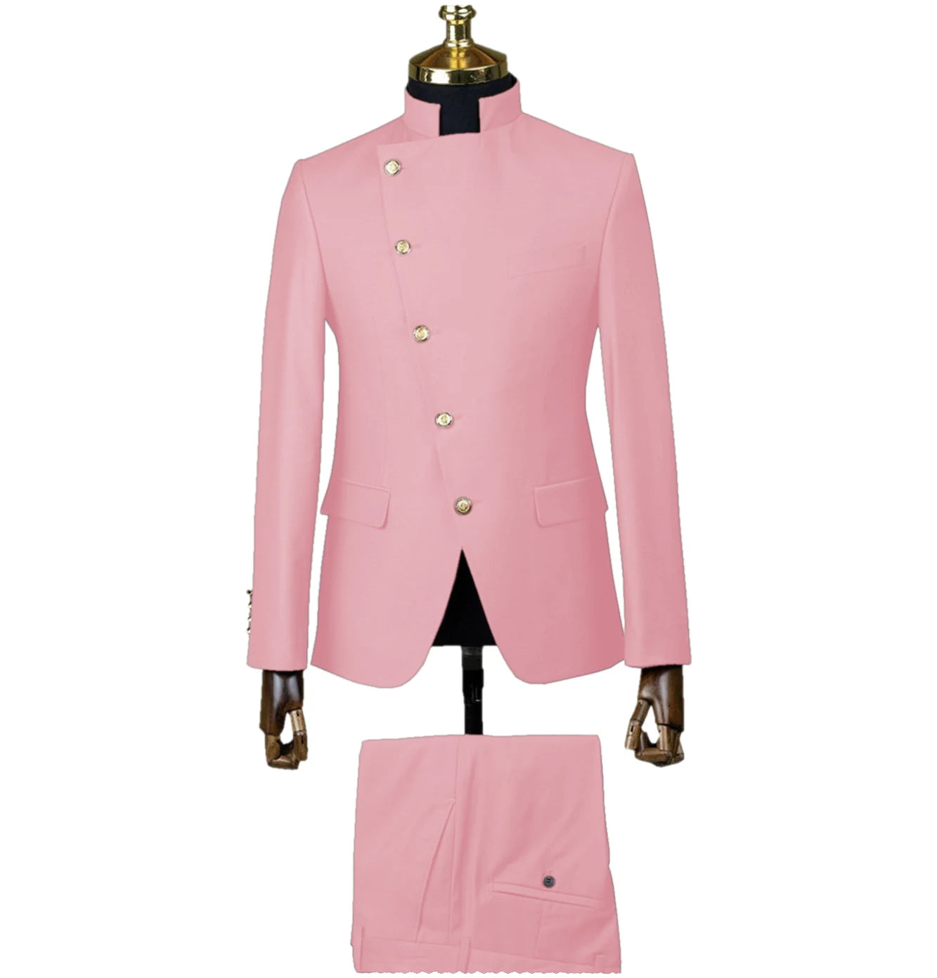 Men's East Style Slant-Breasted Slim Fit Suit Formal Indian Middle Stand-Up Collar