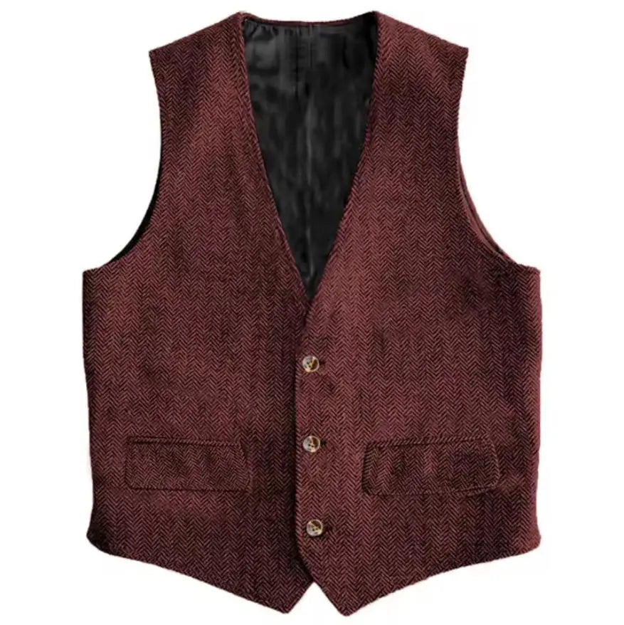 Herringbone Men's Slim-Fit Vest Waistcoat Vintage Regular For Wedding Banquet Work Business Casual Suit Vest