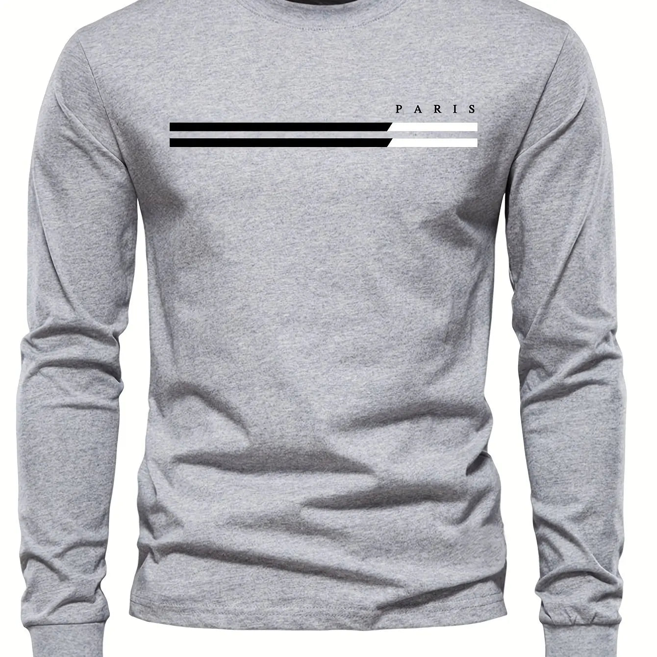 Men's Paris Print Cotton T-Shirt - Long Sleeve Casual Tee