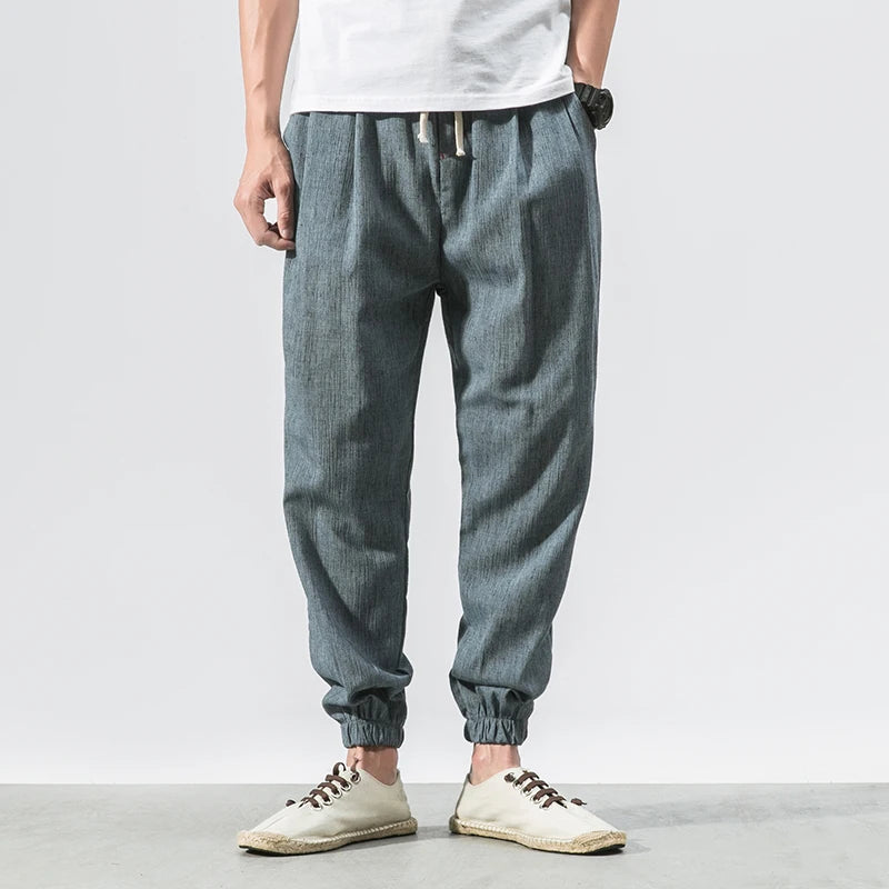Men's Chinese Style Linen Harem Pants - Casual Summer Joggers