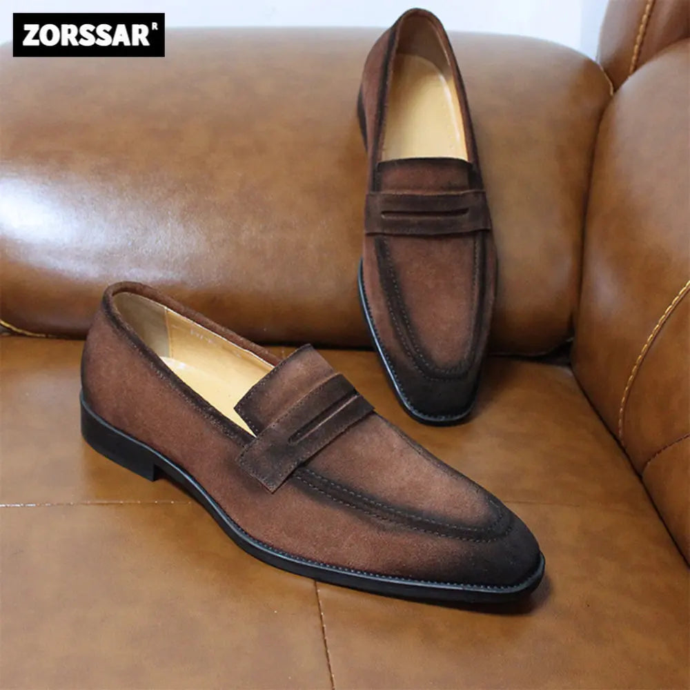 Zorssar Men's Premium Suede Leather Loafers - Italian Style Slip-On Casual Dress Shoes
