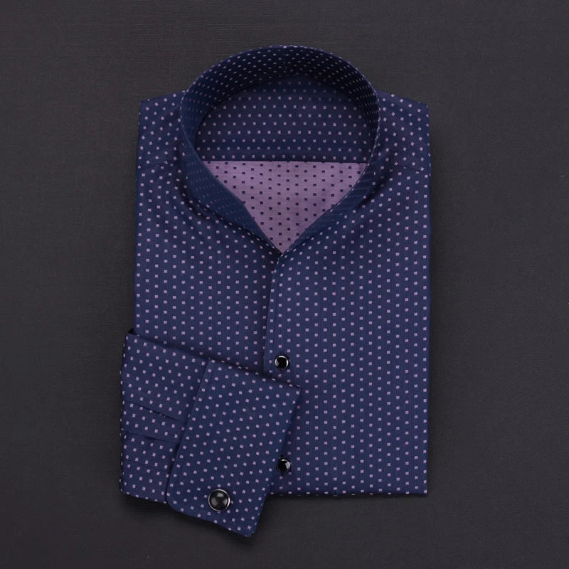 Men's Long Sleeve French Stand Collar Business Casual Spring and Autumn Shirt