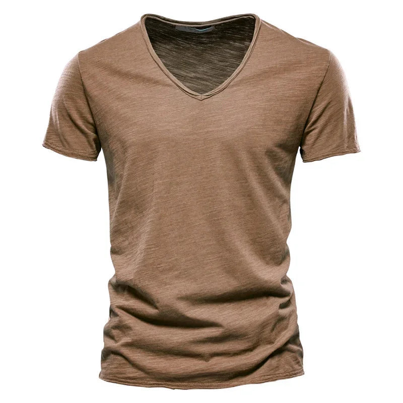 Premium Cotton V-Neck T-Shirt - Slim Fit Short Sleeve