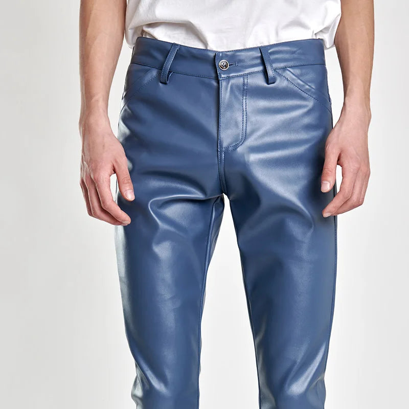Men's Slim Fit Faux Leather Pants - Motorcycle Style Trousers