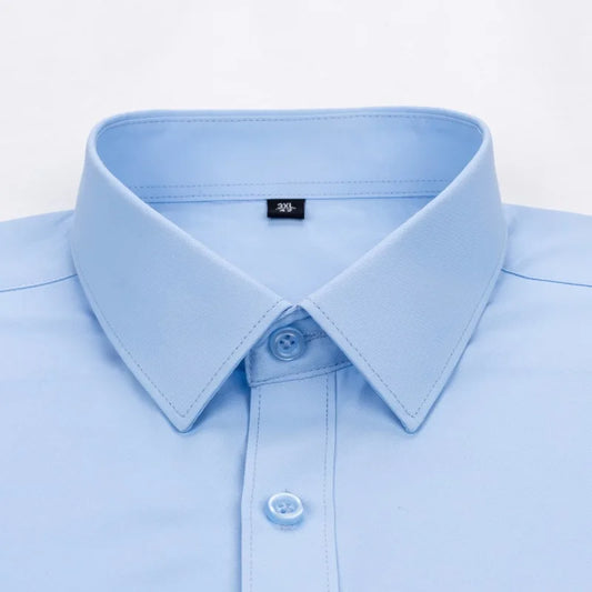 Men Formal Shirt Long Sleeve Office Solid Color Anti-Wrinkle Long Sleeve Shirt Men Casual Fashion Business Office White Shirt