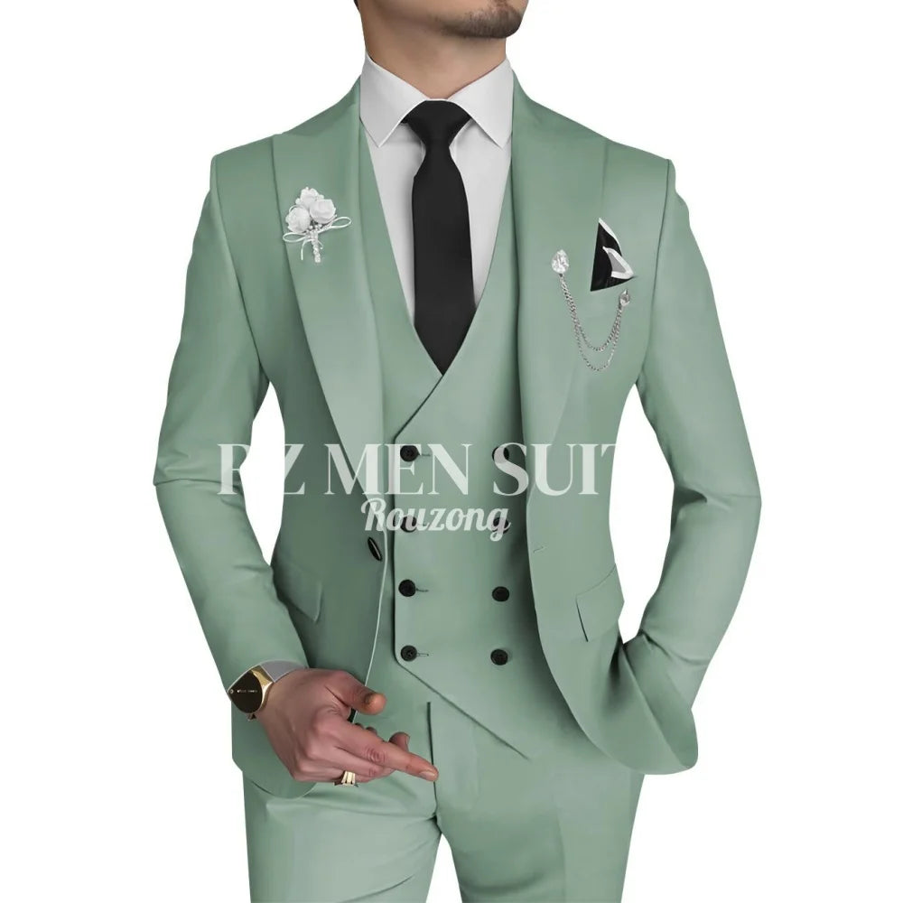 Men's 3 Piece Slim Fit Double Breasted Formal Suit for Wedding Prom Dinner Party