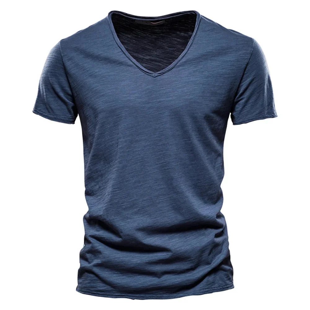 Premium Cotton V-Neck T-Shirt - Slim Fit Short Sleeve