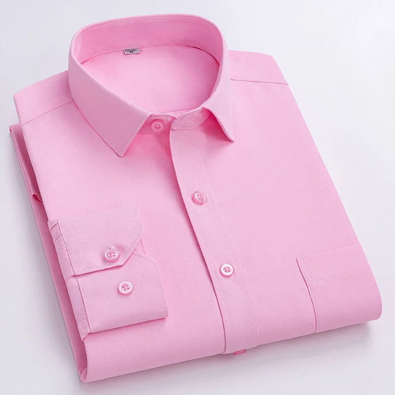 Men's Formal Shirt Long Sleeve  Solid Color Striped Pocket Fashion Business Office Professional Wear Social White Shirt