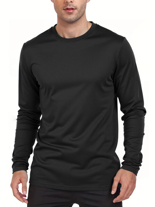 Men's Long Sleeve Casual Round Neck T-Shirts Moisture Wicking Sports Tees Male Tops