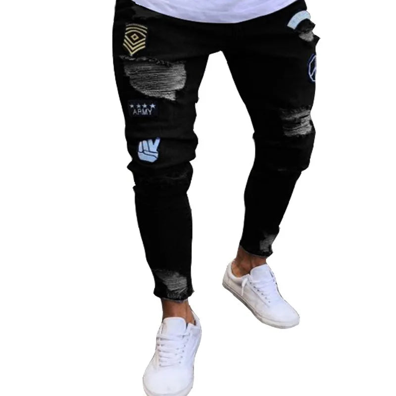 Men's Distressed Stretch Denim Jeans - Slim Fit Casual Pants