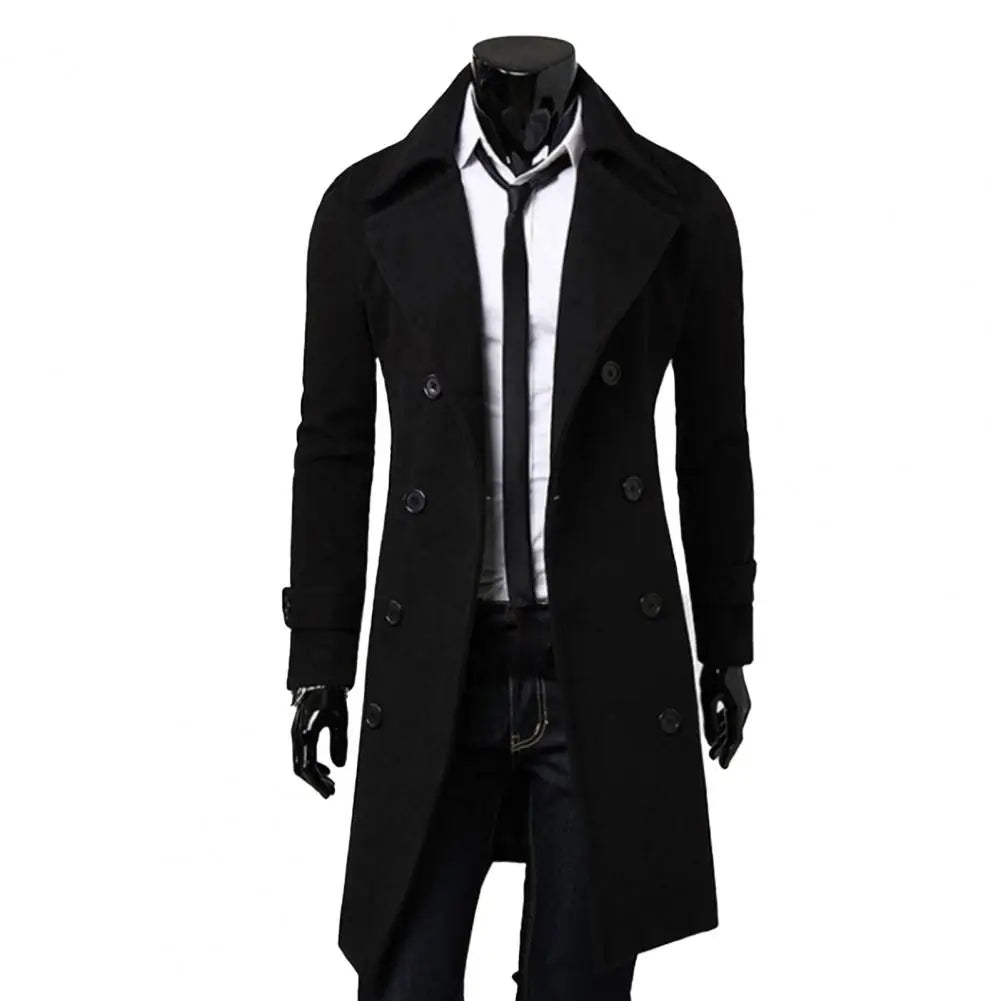Men's Double-Breasted Trench Coat - Classic Wool-Lined Outerwear