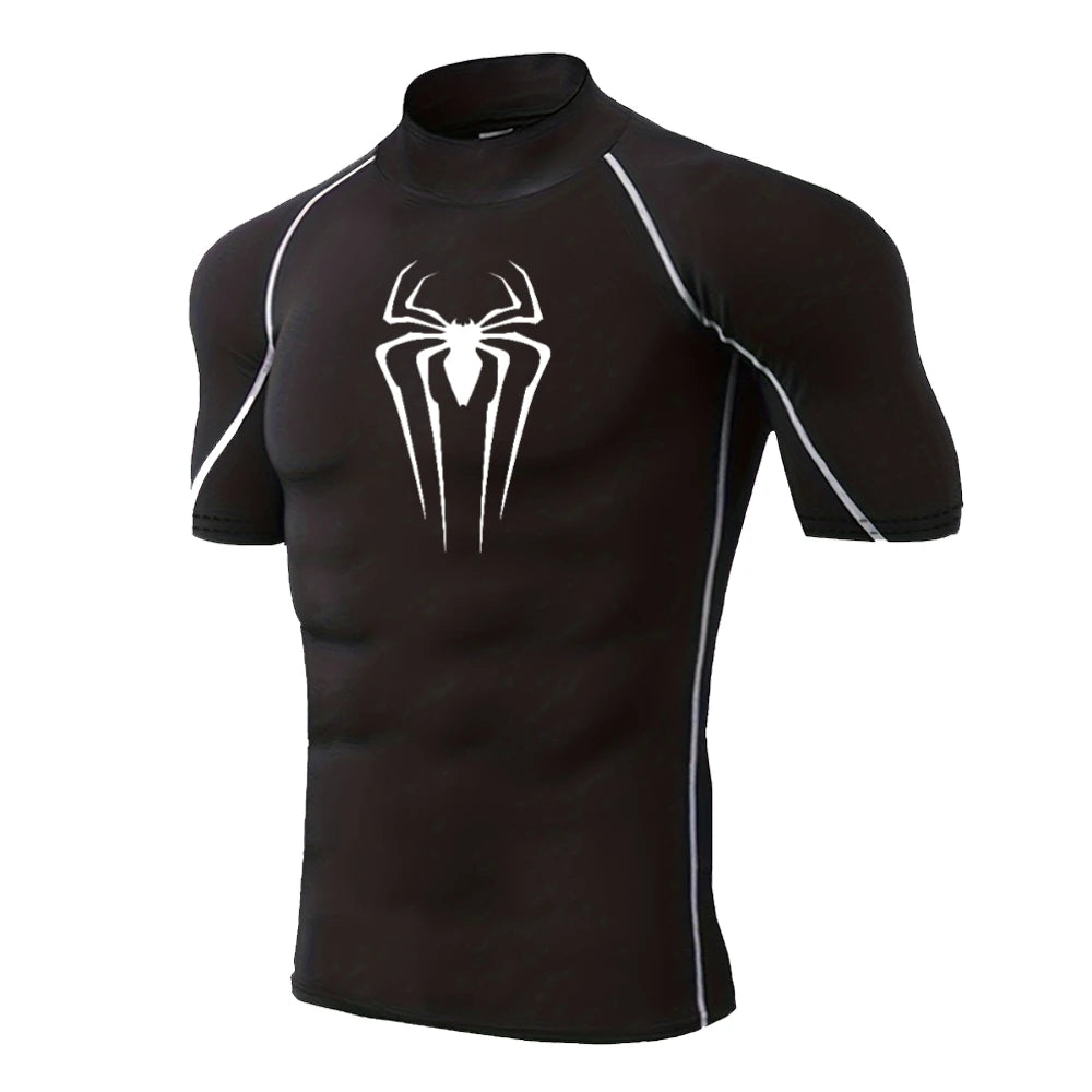 Men's Spider-Print Compression Shirt - Performance Athletic Base Layer