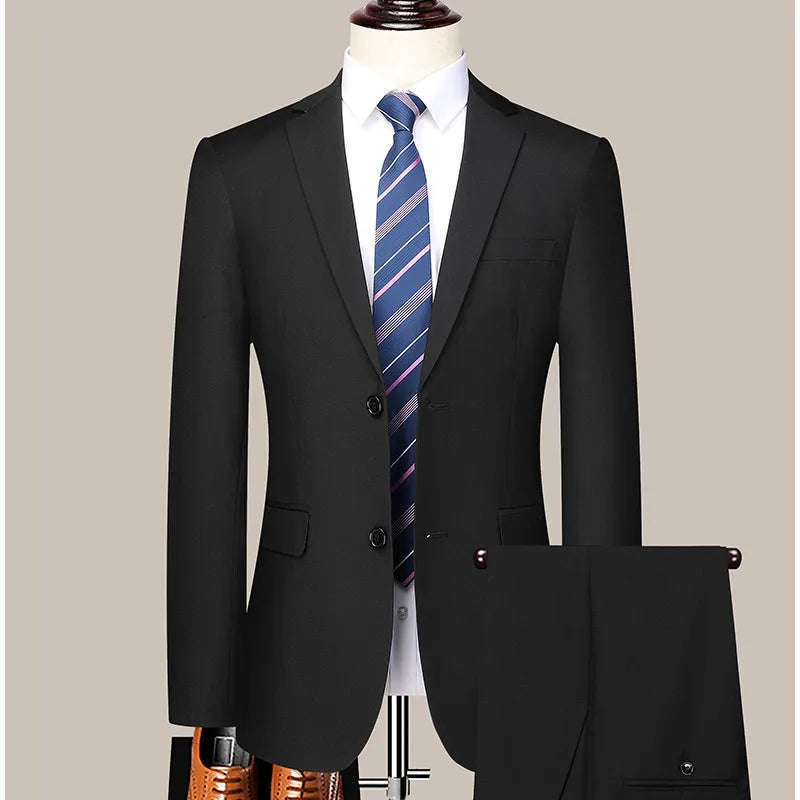 Men's Casual Formal Business Hosting Solid Color Four Seasons Slim Fashion Suit