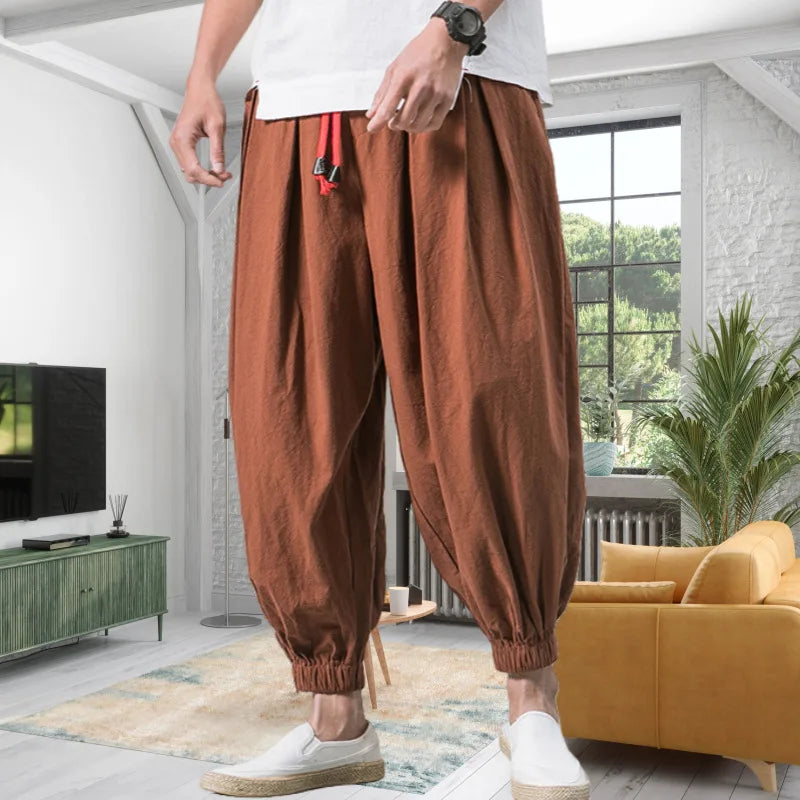 Men's Chinese Style Linen Harem Pants - Oversized Casual Joggers