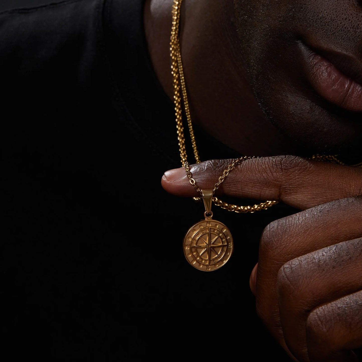 Vnox Layered Necklaces for Men Compass Pendant and Stainless Steel Cuban Figaro Wheat Chain - Casual Retro Collar Style