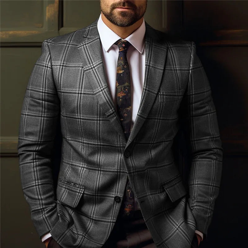 Men Blazers Coat Suits Office 2025 Autumn Outerwear Double Buttons Turn Down Collar Pockets Business Casual Blazer Suit Jacket
