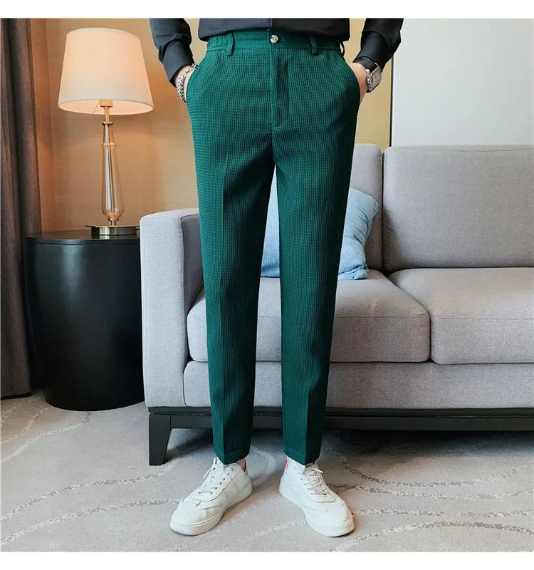 Men's Trendy High-end Feelslimming Plaid Suit Pants Casual Business Straight-leg Pants For Summer Lightweight Breathable