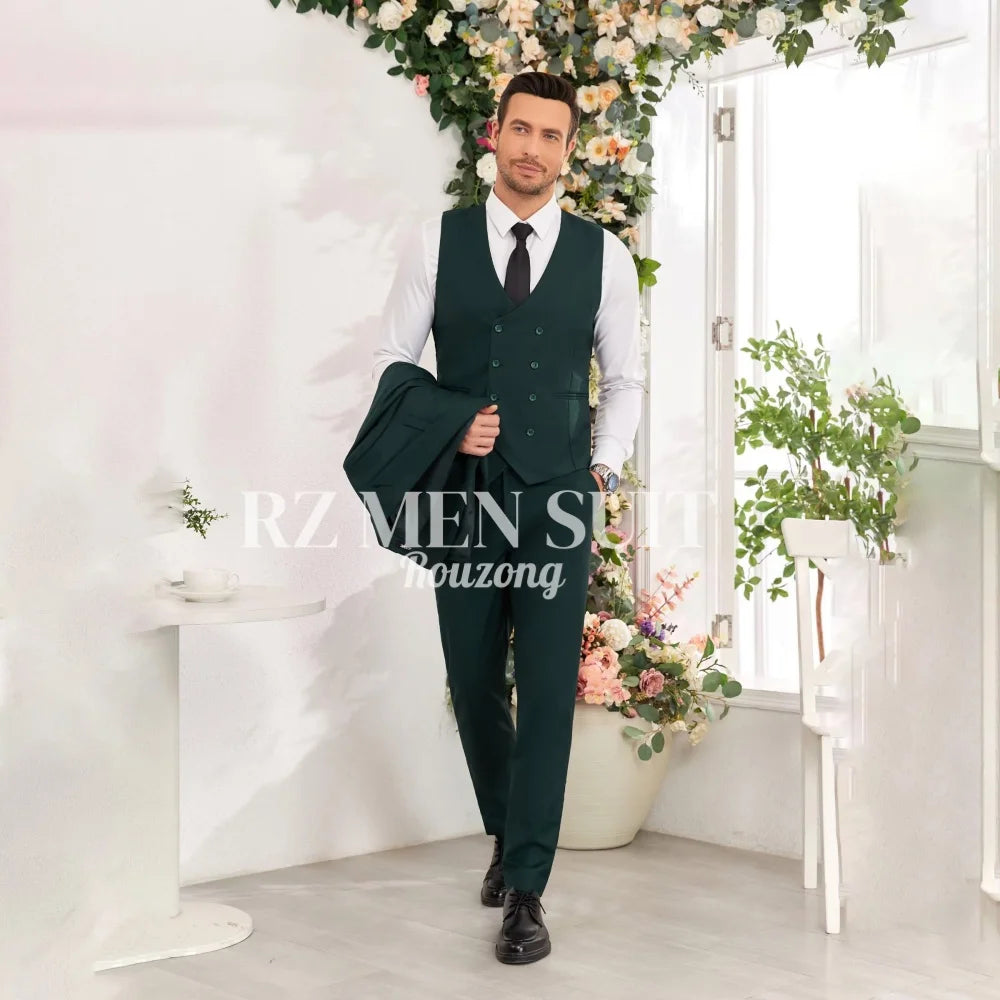 Men's 3 Piece Slim Fit Double Breasted Formal Suit for Wedding Prom Dinner Party